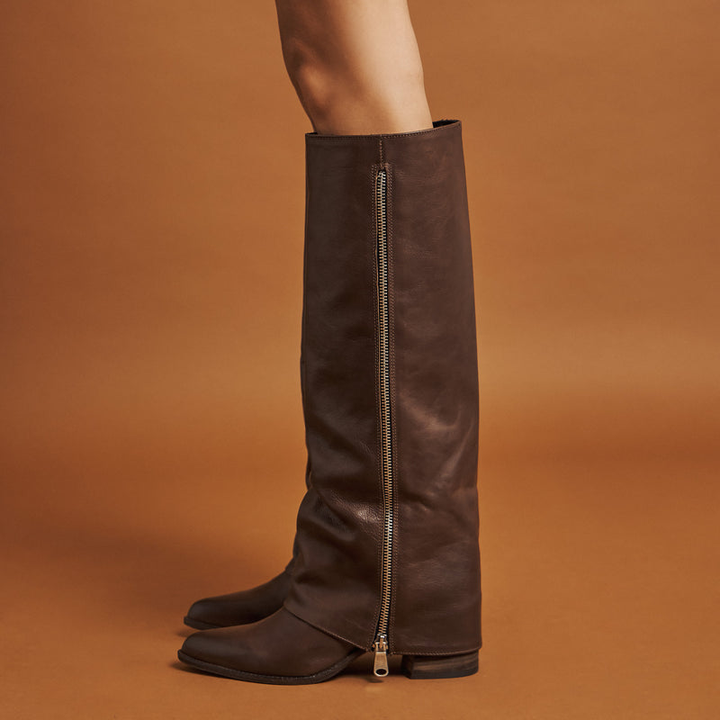 Gianni Crasto 8693 Μπότες Flap με Εξωτερικό Zip - Καφέ Δέρμα