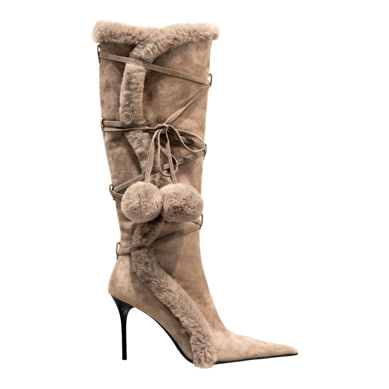 Jeffrey Campbell Chilly Μπότες Στιλέτο με Λουράκια - Taupe