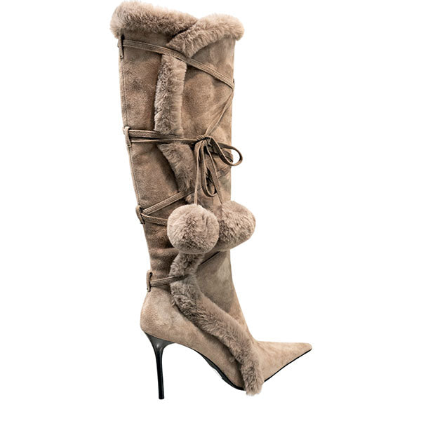 Jeffrey Campbell Chilly Μπότες Στιλέτο με Λουράκια - Taupe