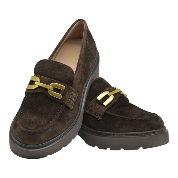 Unisa Josa Loafers με Χρυσή Τόκα - Καφέ Σουέντ
