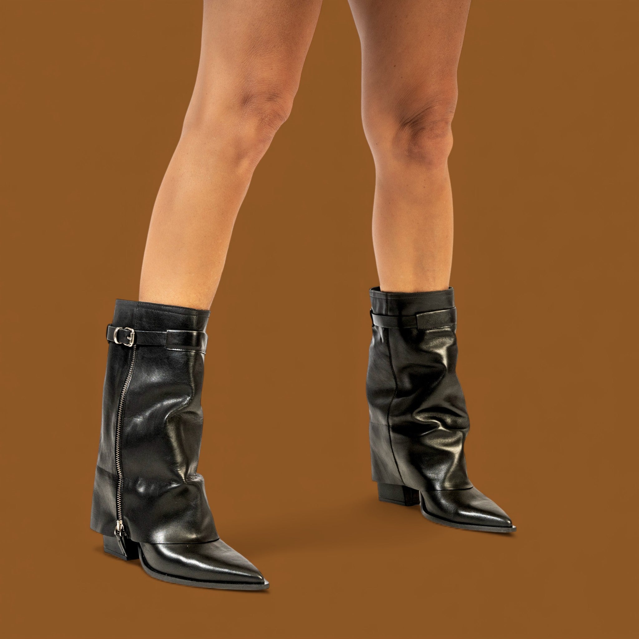 Mimmu 2726 Μπότες Fold Over με Αγκράφα - Μαύρες