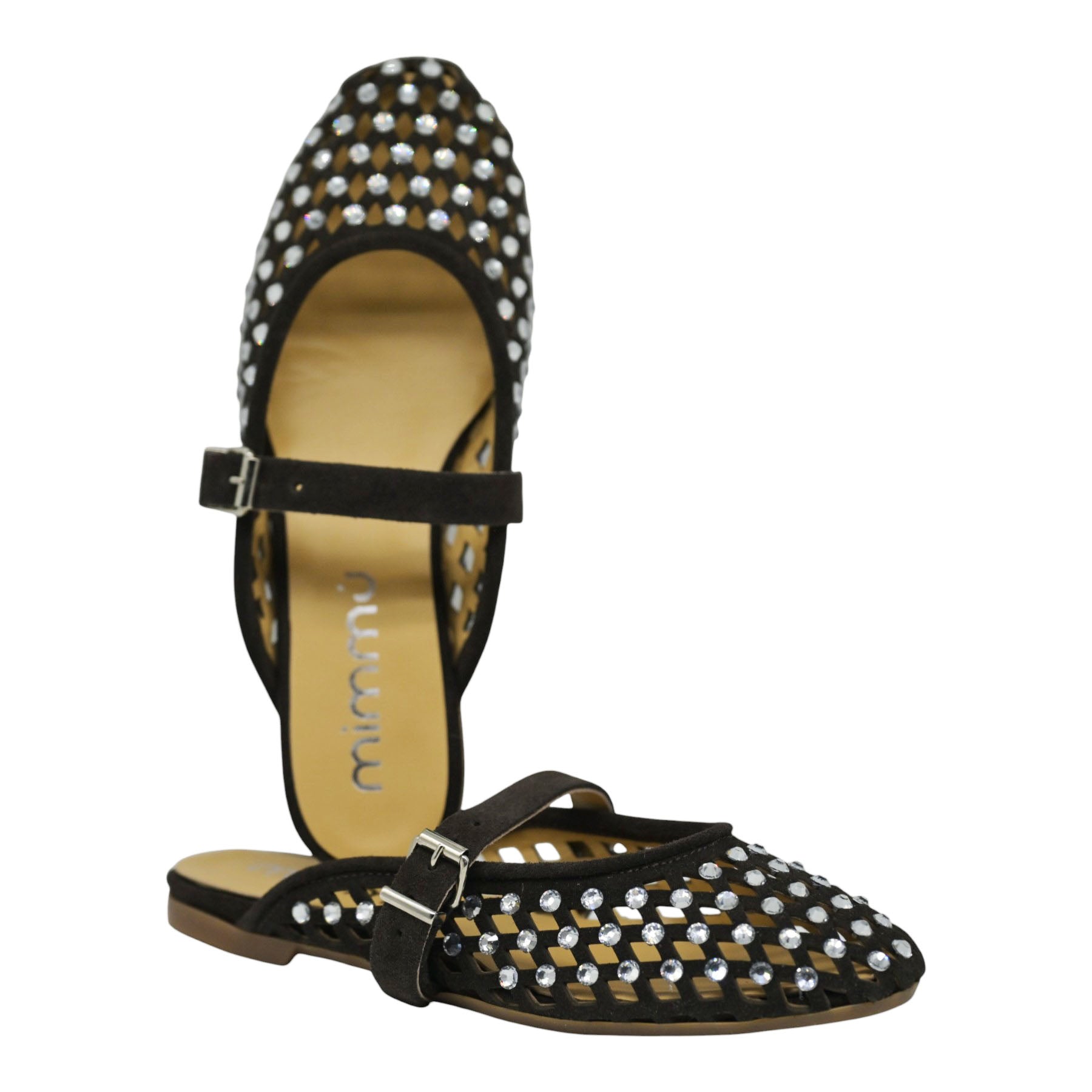 Mimmu 724M8 Μπαλαρίνες Slingback Διάτρητες με Πέτρες - Dark Moro Σουέντ