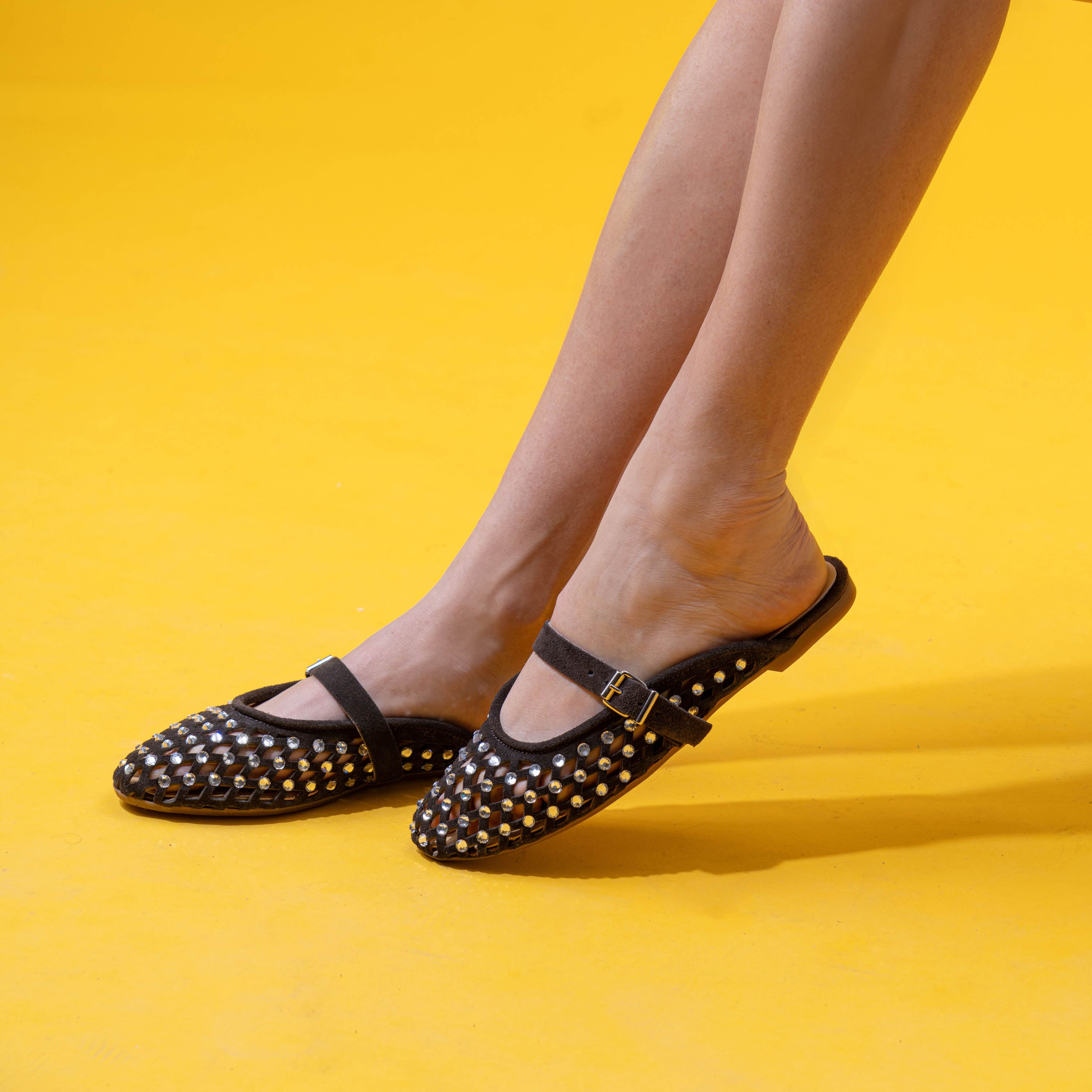 Mimmu 724M8 Μπαλαρίνες Slingback Διάτρητες με Πέτρες - Dark Moro Σουέντ