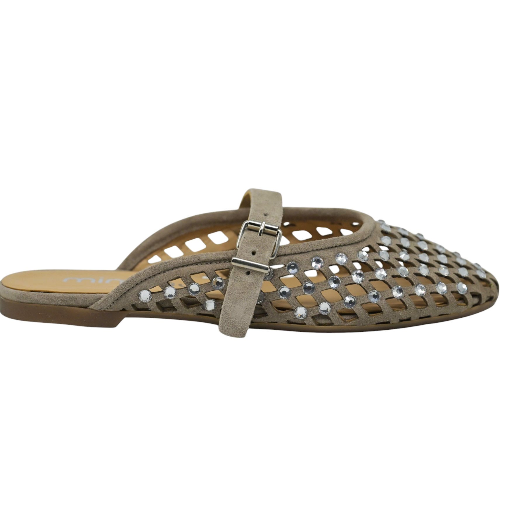 Mimmu 724M8 Μπαλαρίνες Slingback Διάτρητες με Πέτρες - Taupe Σουέντ