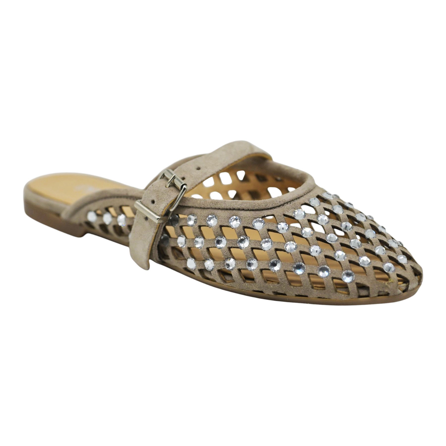 Mimmu 724M8 Μπαλαρίνες Slingback Διάτρητες με Πέτρες - Taupe Σουέντ