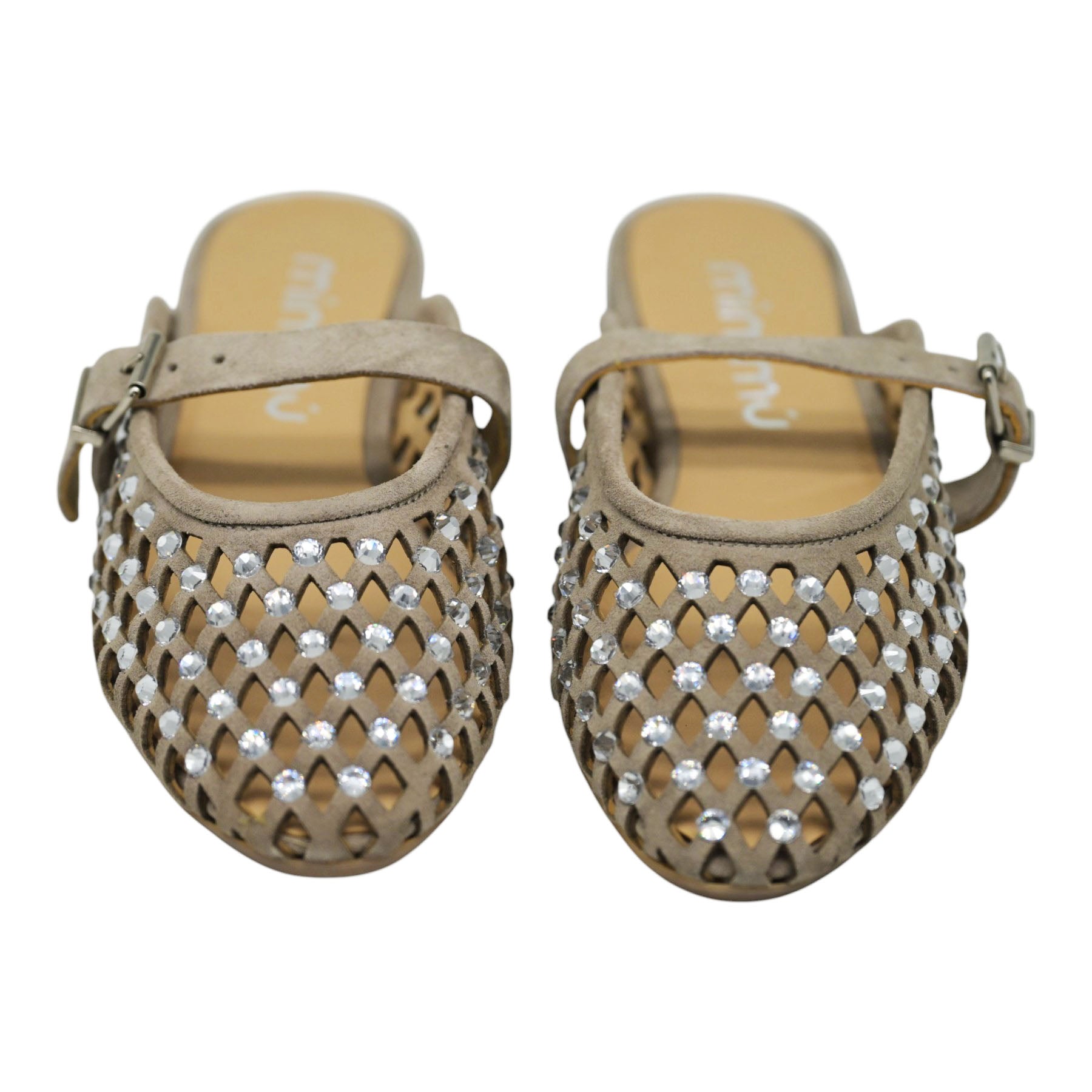 Mimmu 724M8 Μπαλαρίνες Slingback Διάτρητες με Πέτρες - Taupe Σουέντ