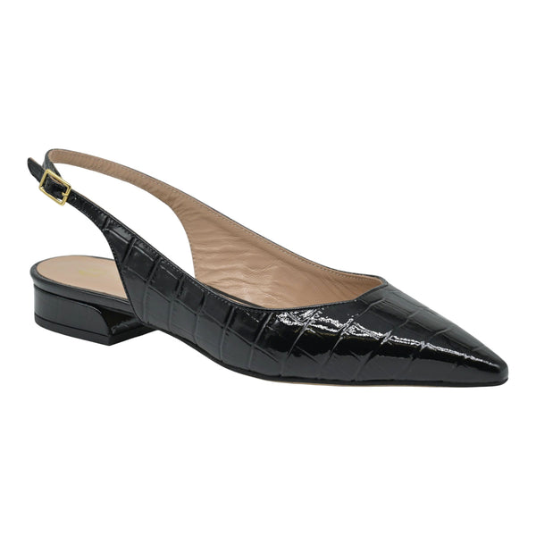 Mourtzi 15504 Slingback Μπαλαρίνες - Μαύρο Λουστρίν Κροκό