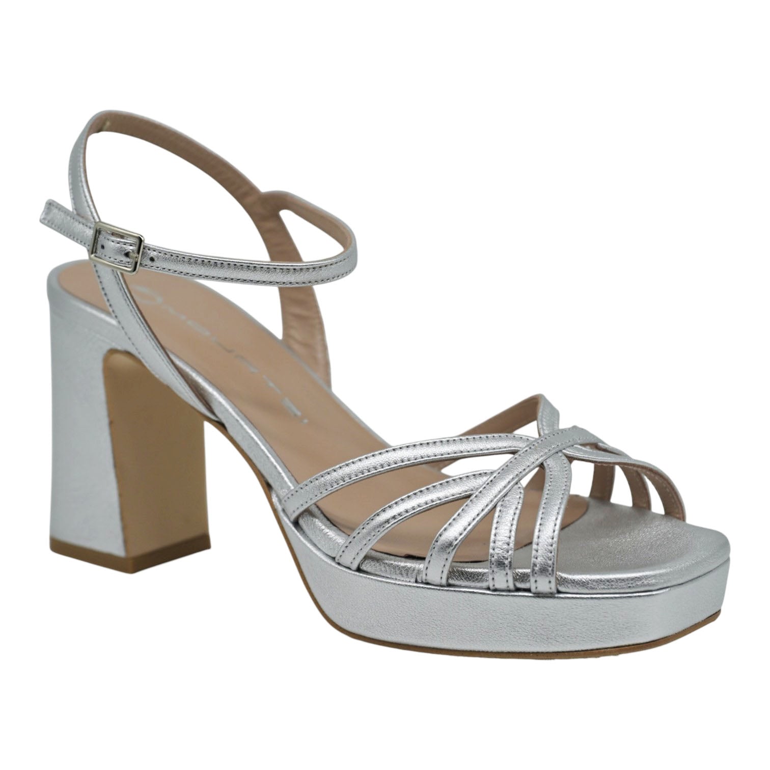 Mourtzi 553G05 Πέδιλα με Λουράκια και Χοντρό Τακούνι - Ασημί
