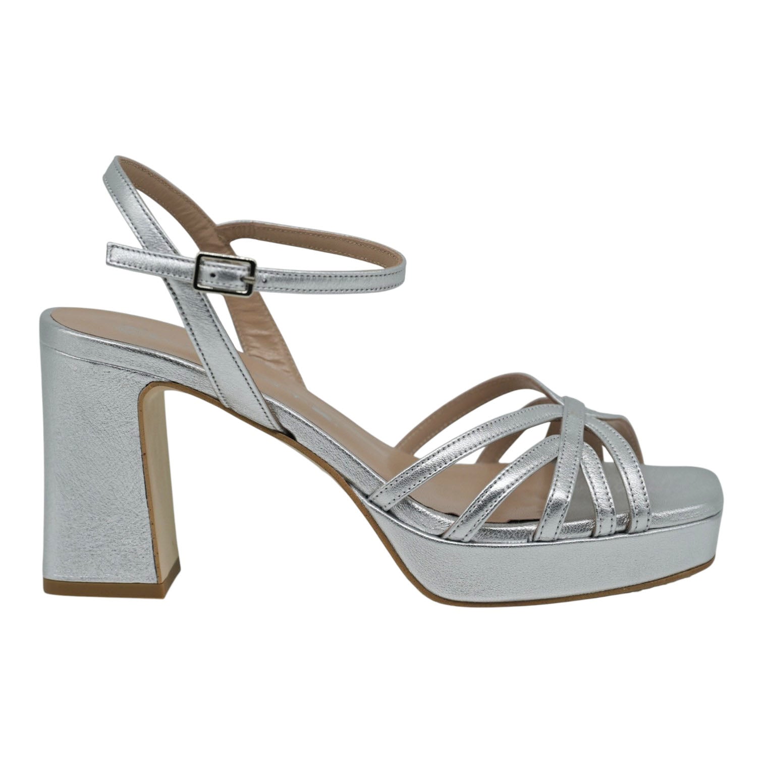 Mourtzi 553G05 Πέδιλα με Λουράκια και Χοντρό Τακούνι - Ασημί