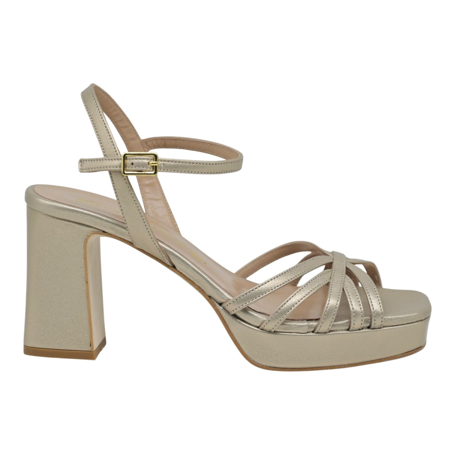 Mourtzi 553G05 Πέδιλα με Λουράκια και Χοντρό Τακούνι - Platino