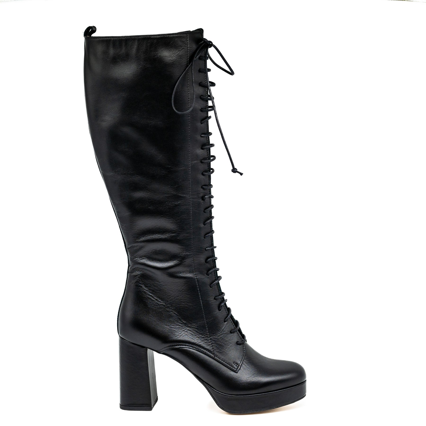 Mourtzi 93415 Μπότες Lace up με Τακούνι και Φιάπα - Μαύρες