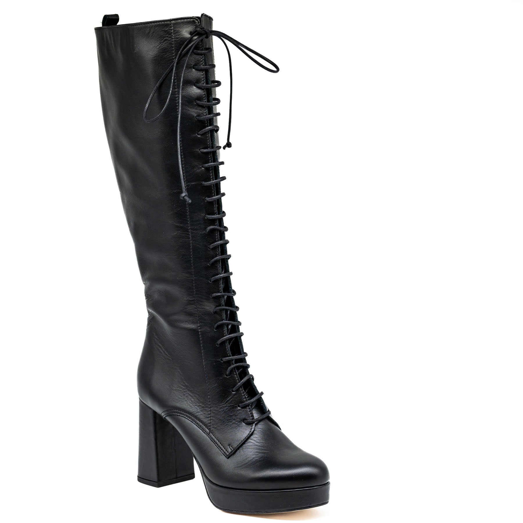 Mourtzi 93415 Μπότες Lace up με Τακούνι και Φιάπα - Μαύρες