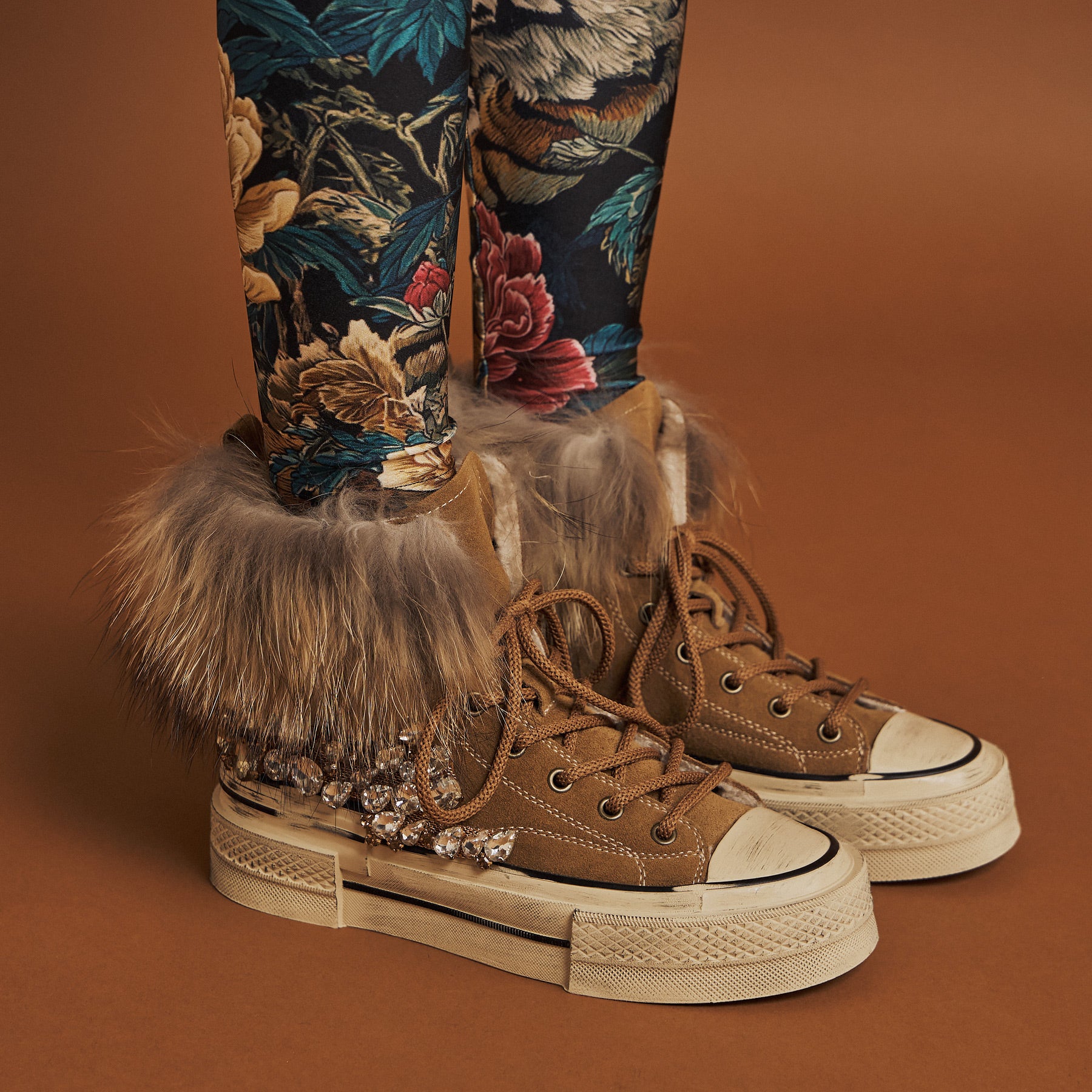 Nan-ku EFD-04C Sneakers Δίπατα με Κρύσταλλα - Κάμελ Σουέντ