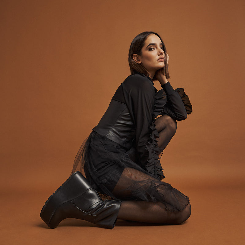 Paloma Barcelo Barta Μποτάκια Πλατφόρμες - Μαύρο Δέρμα