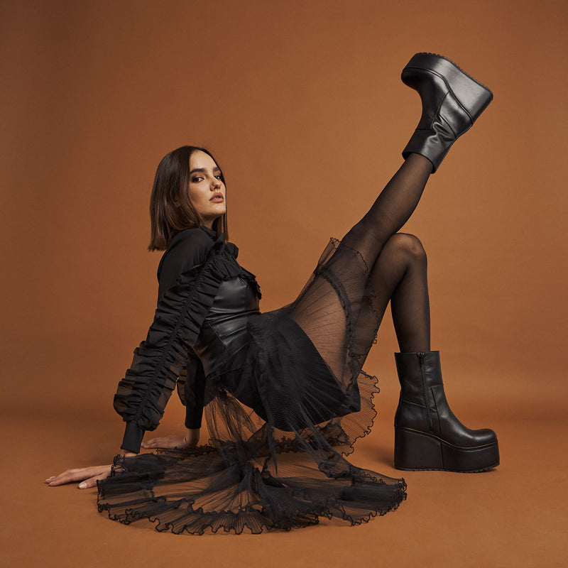 Paloma Barcelo Barta Μποτάκια Πλατφόρμες - Μαύρο Δέρμα