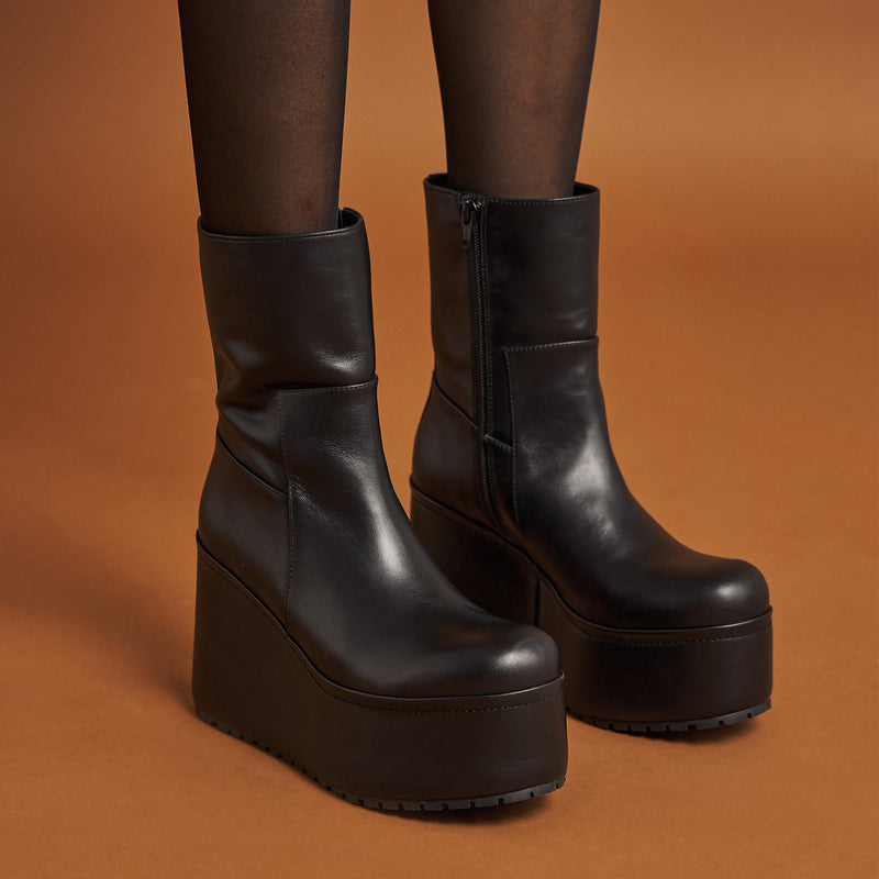 Paloma Barcelo Barta Μποτάκια Πλατφόρμες - Μαύρο Δέρμα