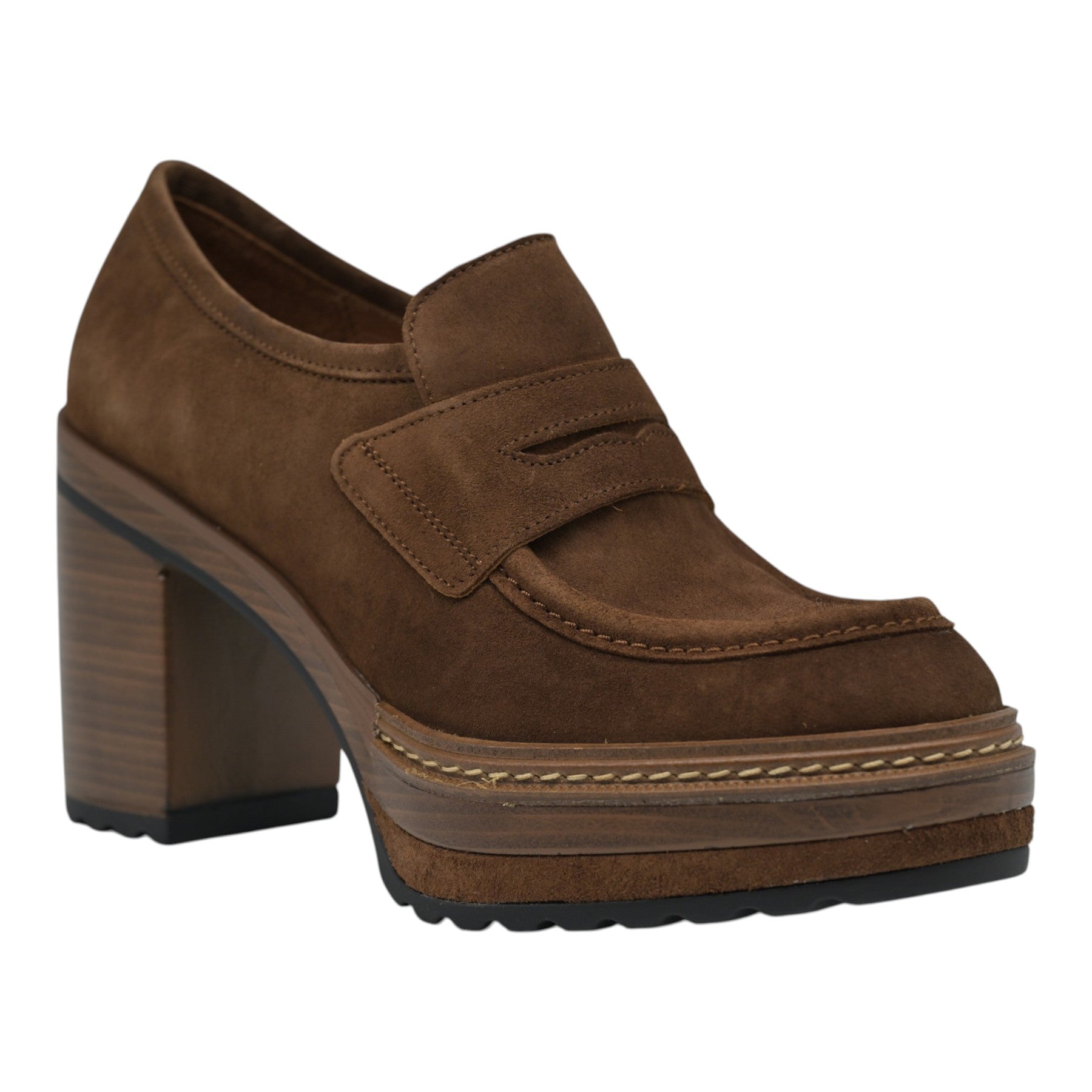 Pons Quintana 10077 Loafers με Τακούνι και Φιάπα - Ebano Σουέντ