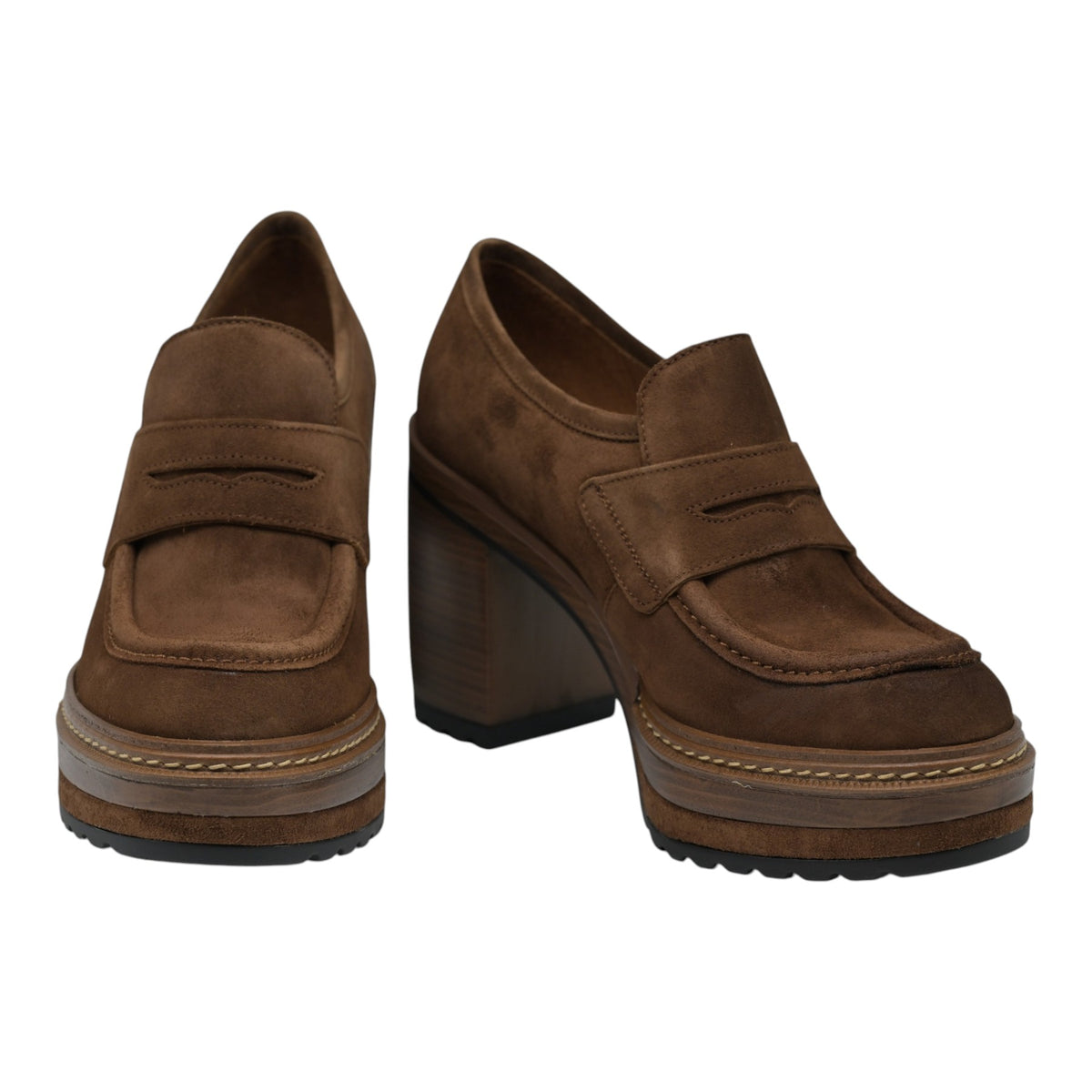 Pons Quintana 10077 Loafers με Τακούνι και Φιάπα - Ebano Σουέντ
