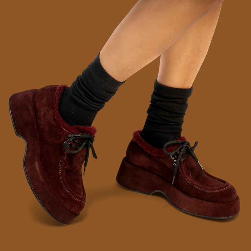 Pons Quintana 11715 Δετά Παπούτσια με Πλατφόρμα - Μπορντό Καστόρ