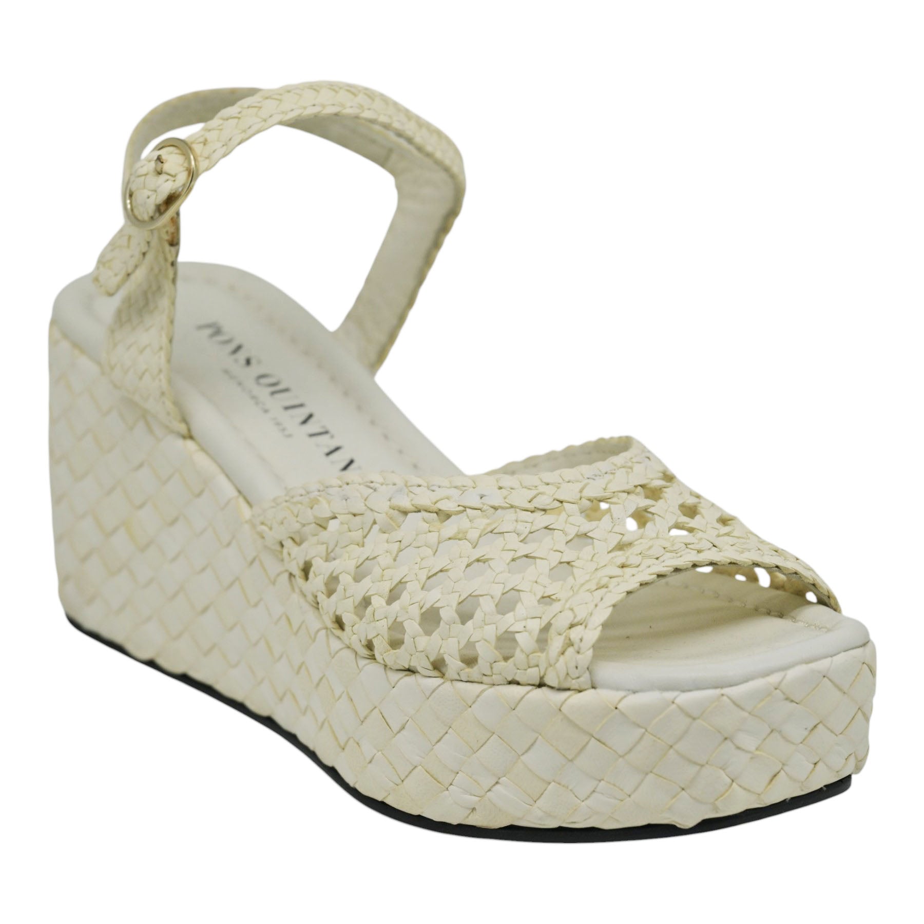 Pons Quintana 10283 Πέδιλα με Πλεκτή Πλατφόρμα - Milk