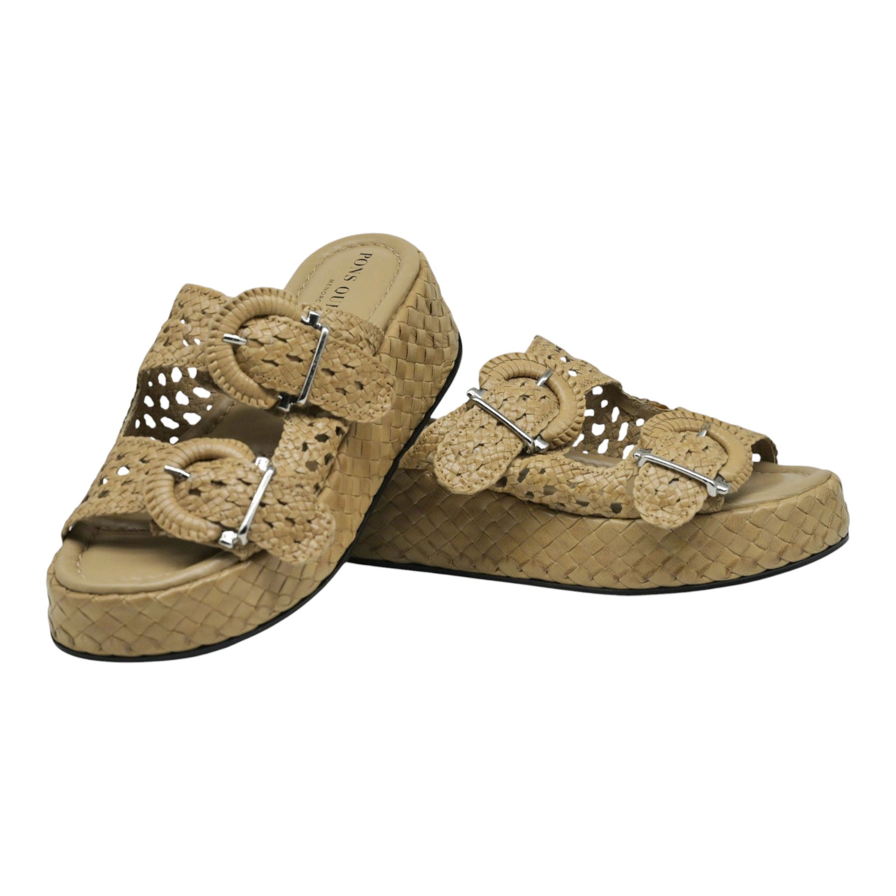 Pons Quintana 11275 Παντόφλες Πλεκτές με Πλατφόρμα και Αγκράφες - Taupe