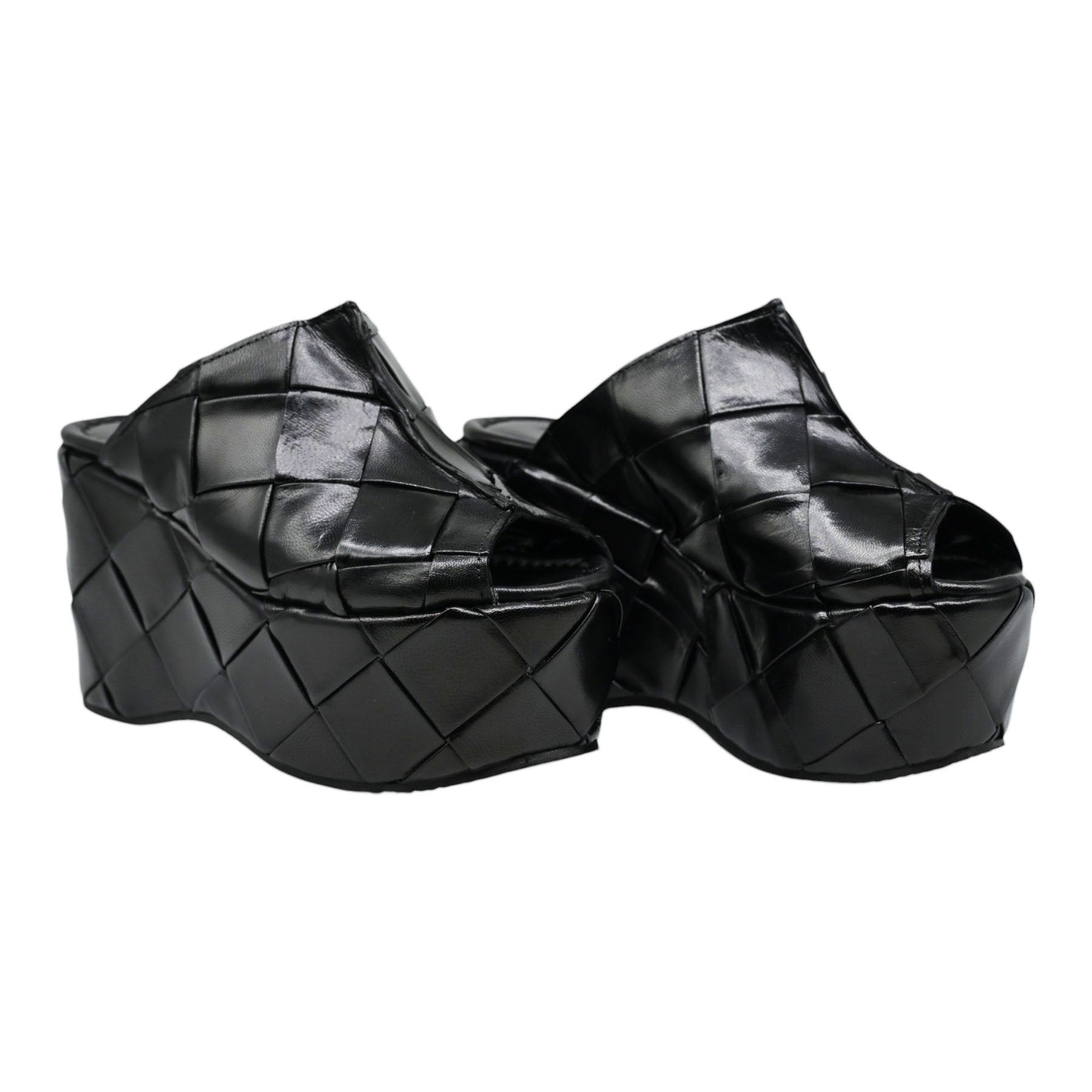Pons Quintana 11909 Mules με Πλατφόρμα και Peep Toe - Μαύρα