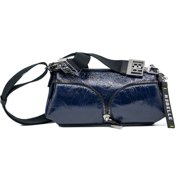 Rebelle Anouk Τσάντα Crossbody με Φερμουάρ & Ιμάντα - Μπλε Λουστρίν