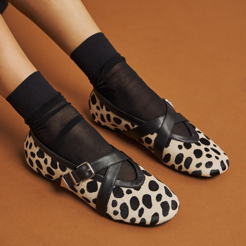 Schutz 21963 Μπαλαρίνες με Χιαστί Λουράκι - Ασπρόμαυρο Πουά