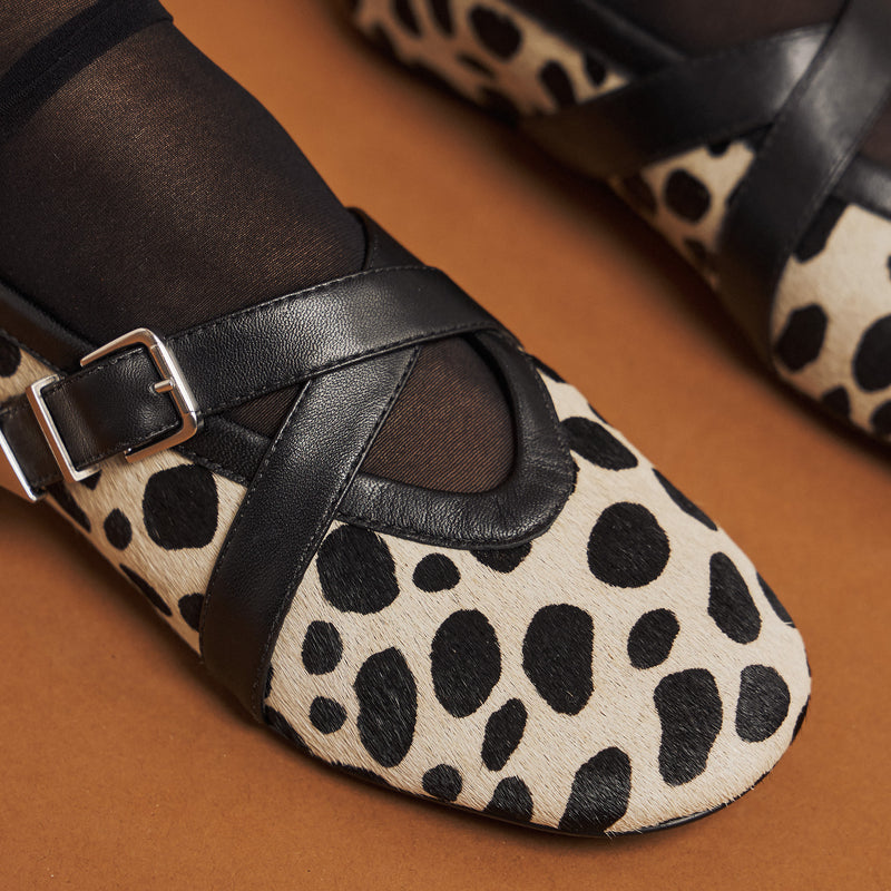 Schutz 21963 Μπαλαρίνες με Χιαστί Λουράκι - Ασπρόμαυρο Πουά