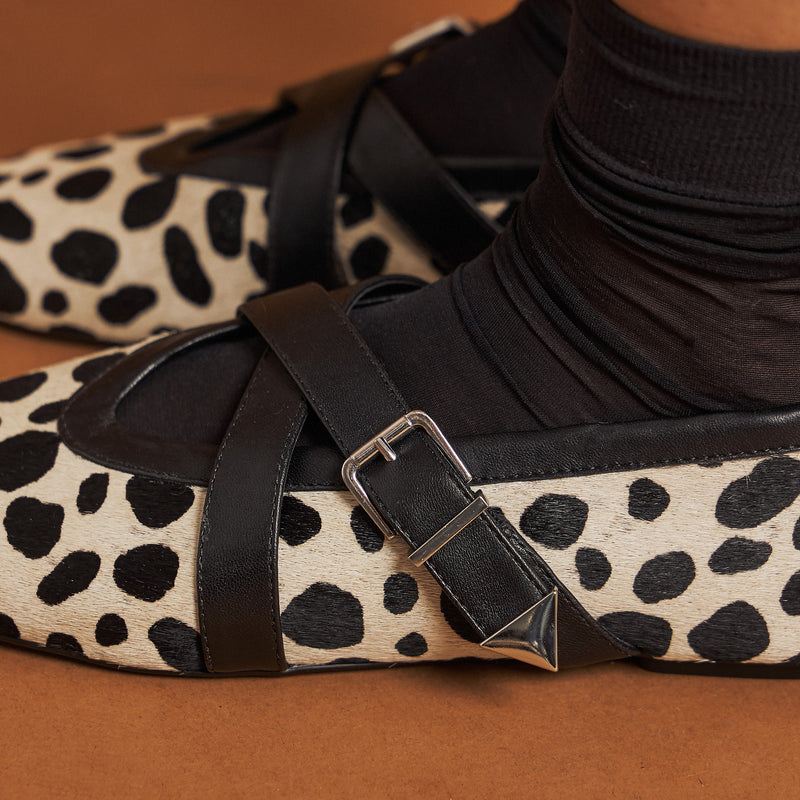 Schutz 21963 Μπαλαρίνες με Χιαστί Λουράκι - Ασπρόμαυρο Πουά