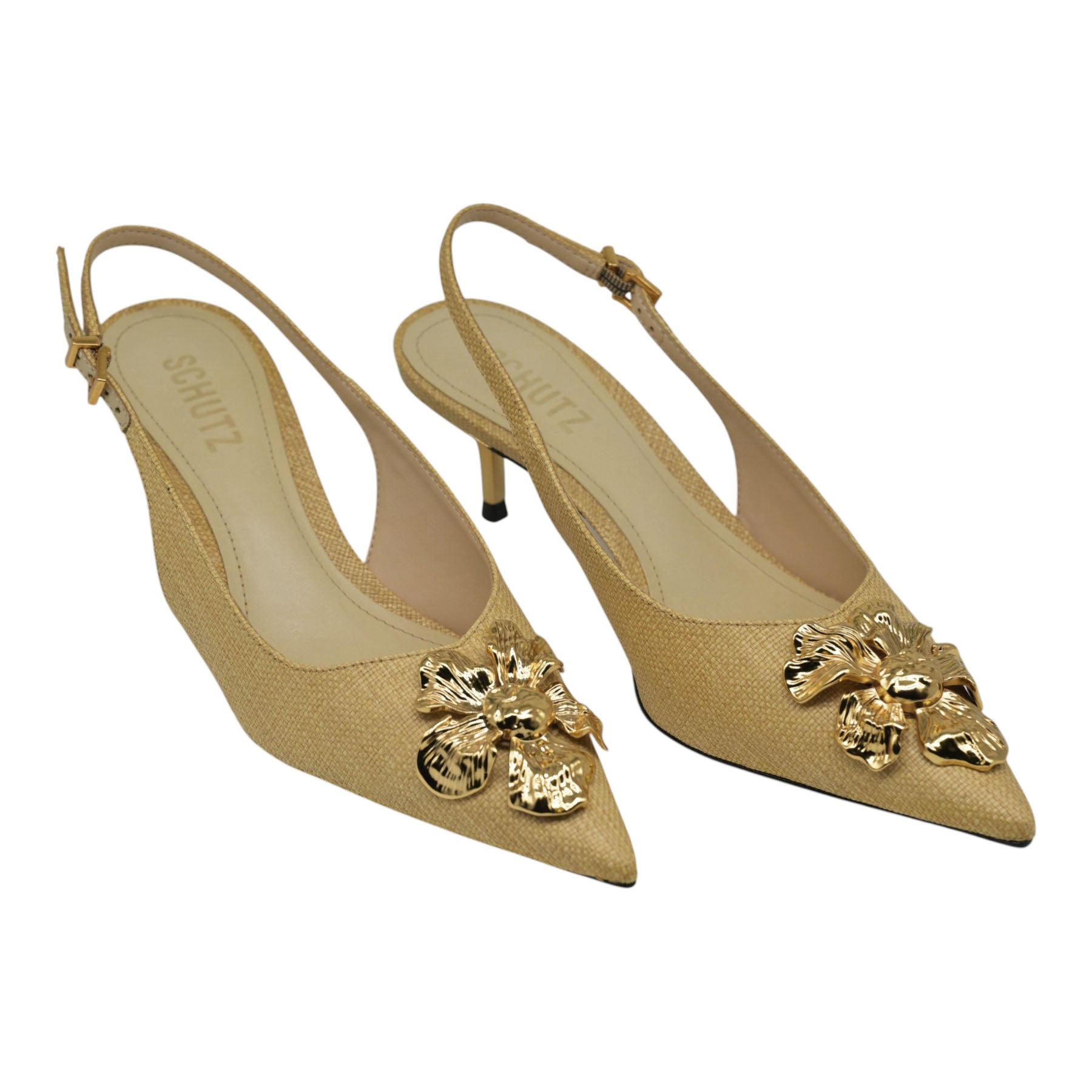 Schutz 22179 Γόβες Slingback με Μεταλλικό Λουλούδι - Beige