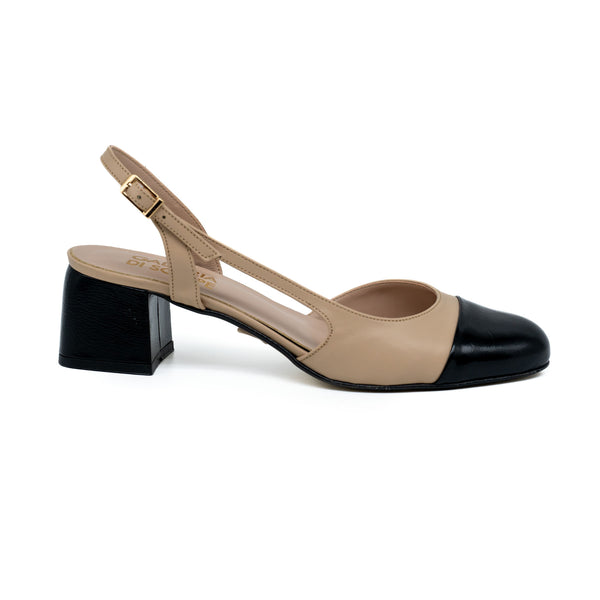 Galleria di Scarpe 453 Slingback Γοβάκια - Μπεζ με Μαύρο