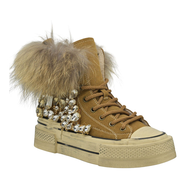 Nan-ku EFD-04C Sneakers Δίπατα με Κρύσταλλα - Κάμελ Σουέντ
