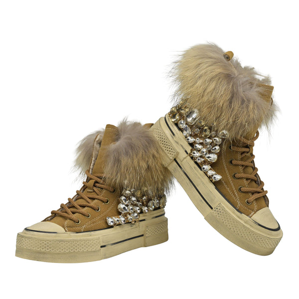 Nan-ku EFD-04C Sneakers Δίπατα με Κρύσταλλα - Κάμελ Σουέντ