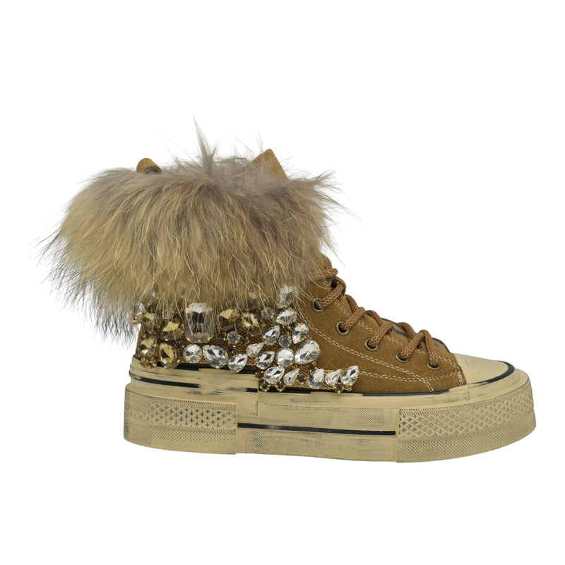 Nan-ku EFD-04C Sneakers Δίπατα με Κρύσταλλα - Κάμελ Σουέντ