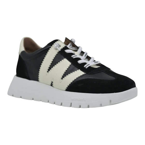 Wonders 2476 Sneakers με W - Μαύρο με Άσπρο
