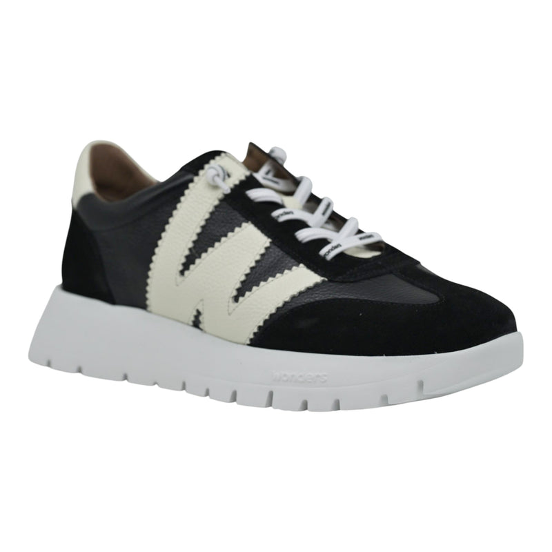 Wonders 2476 Sneakers με W - Μαύρο με Άσπρο