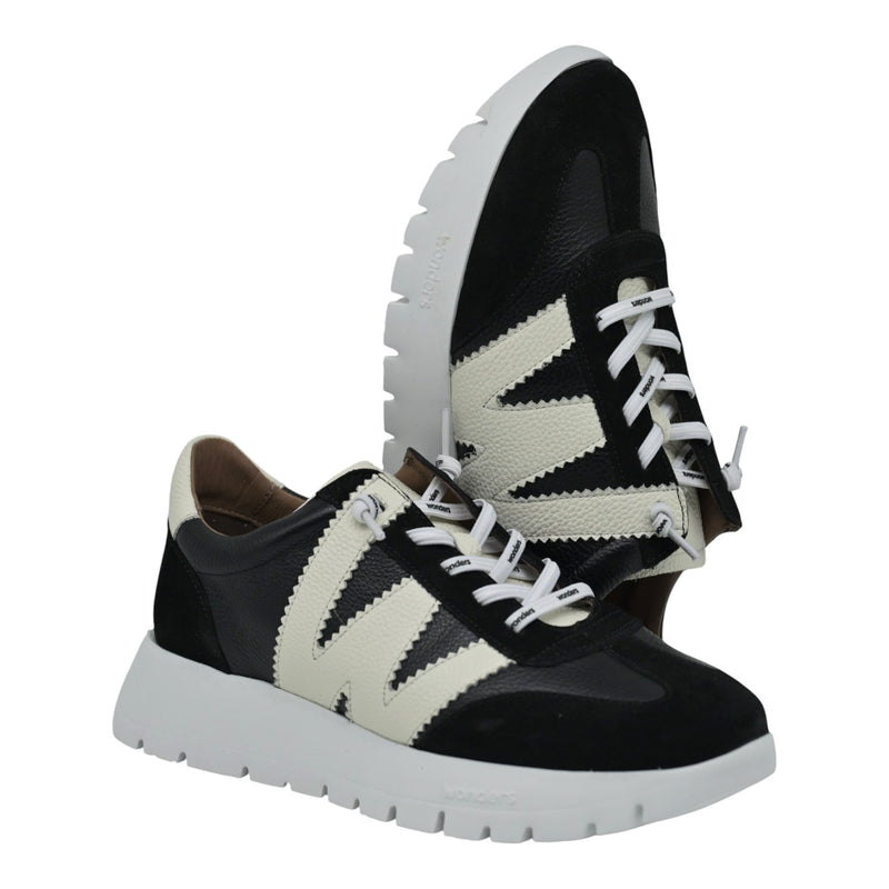 Wonders 2476 Sneakers με W - Μαύρο με Άσπρο