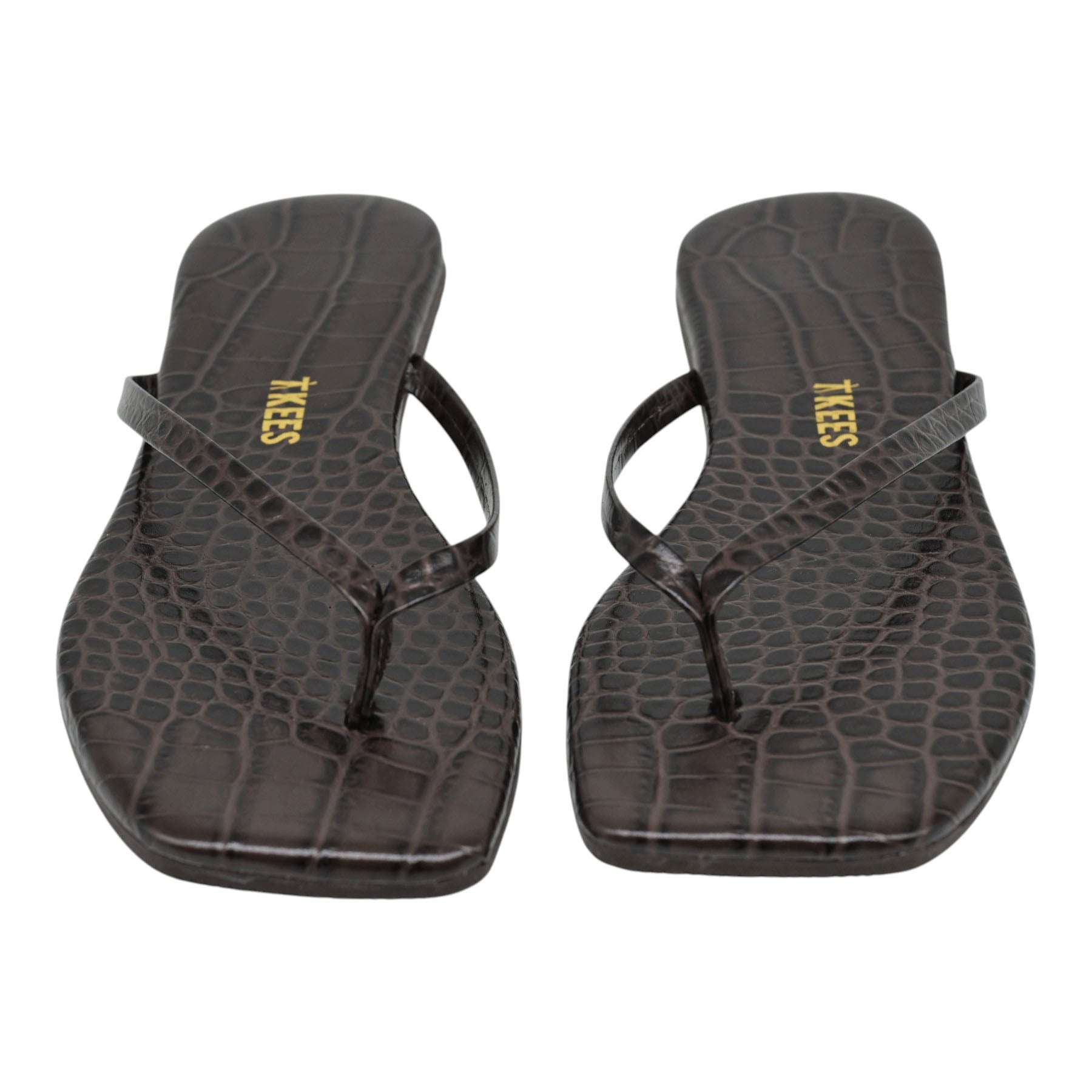 Tkees SQ Toe Lily Croc Σαγιονάρες Ανάγλυφες με Καρέ Μύτη - Carob