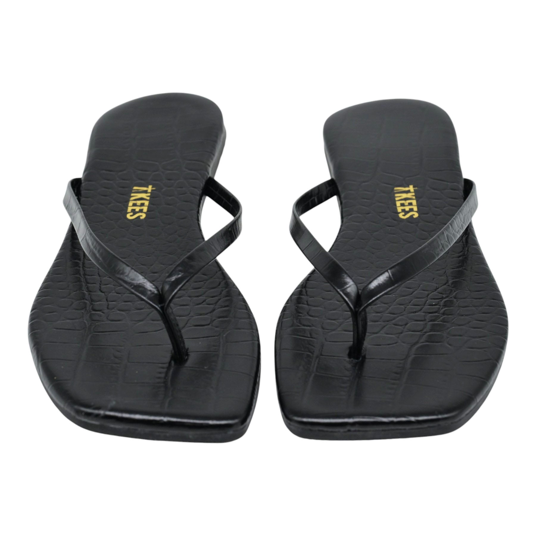 Tkees SQ Toe Lily Croc Σαγιονάρες Ανάγλυφες με Καρέ Μύτη - Μαύρες