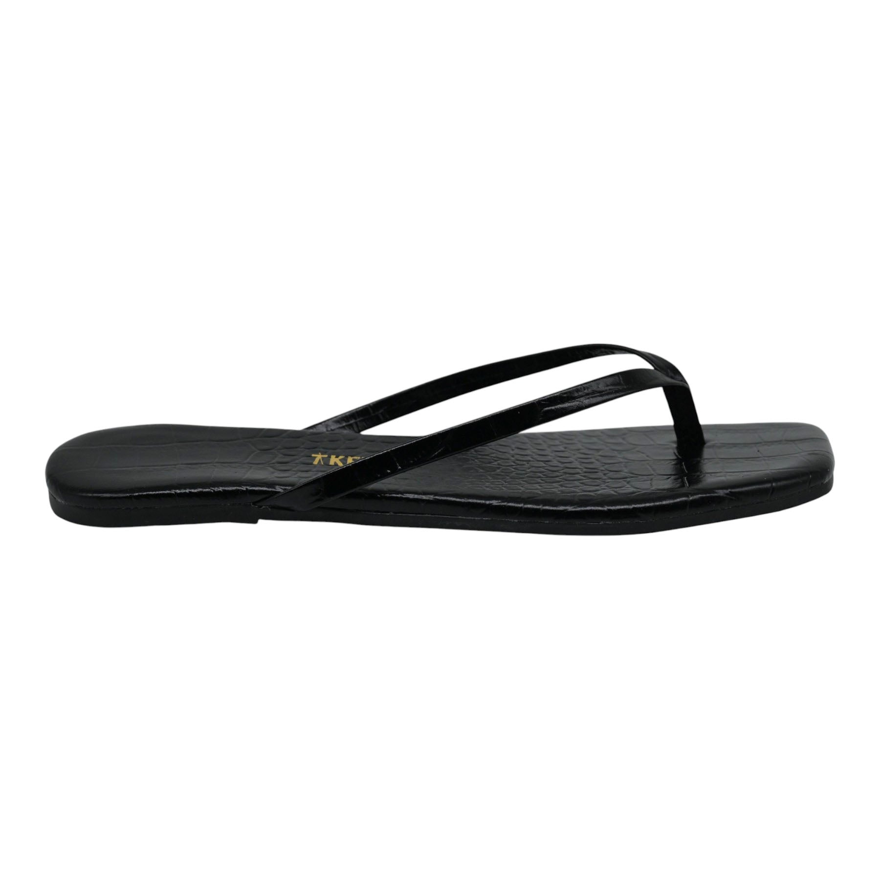 Tkees SQ Toe Lily Croc Σαγιονάρες Ανάγλυφες με Καρέ Μύτη - Μαύρες