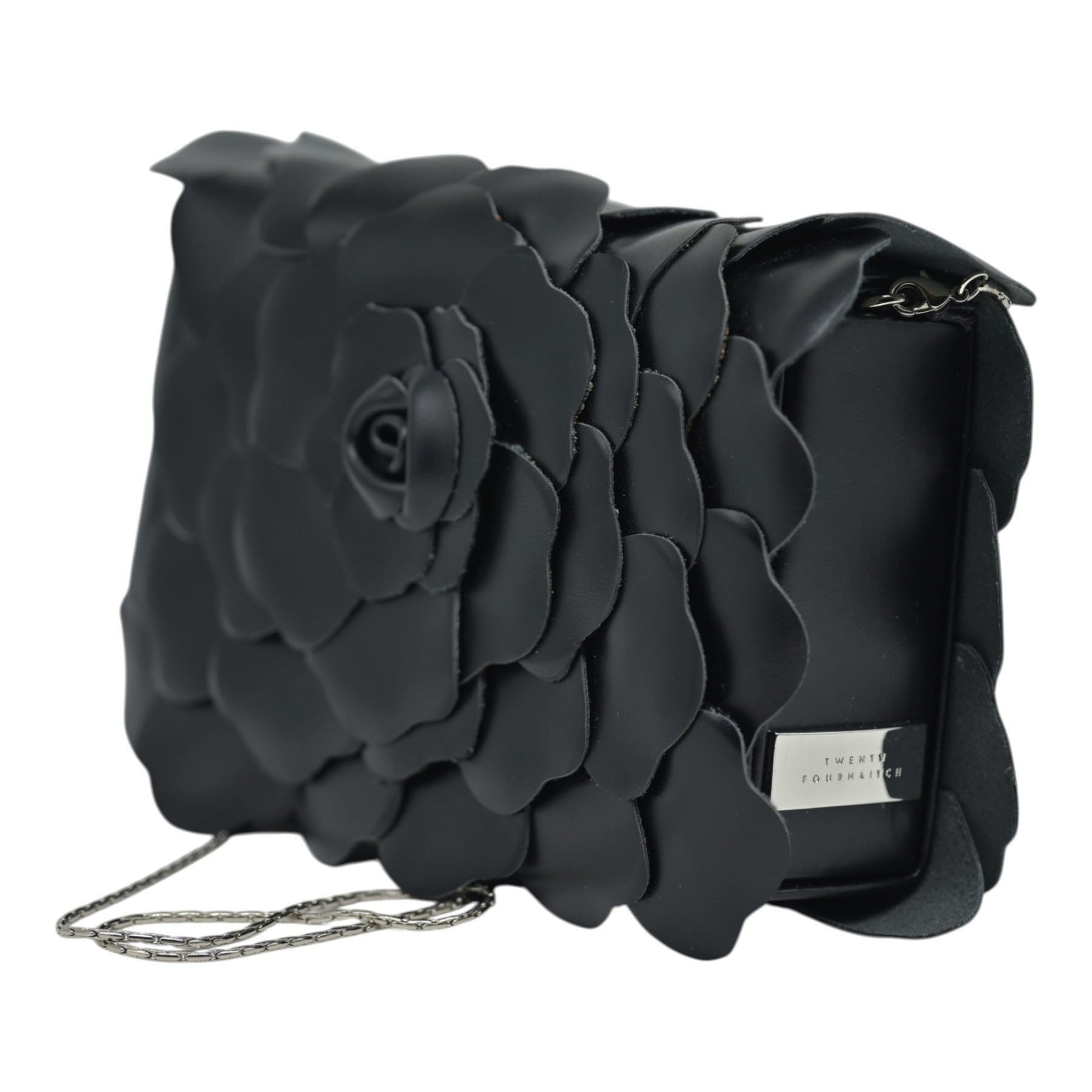 Twenty Fourhaitch Caleta Τσάντα Χιαστί με Τρισδιάστατο Λουλούδι - Μαύρη