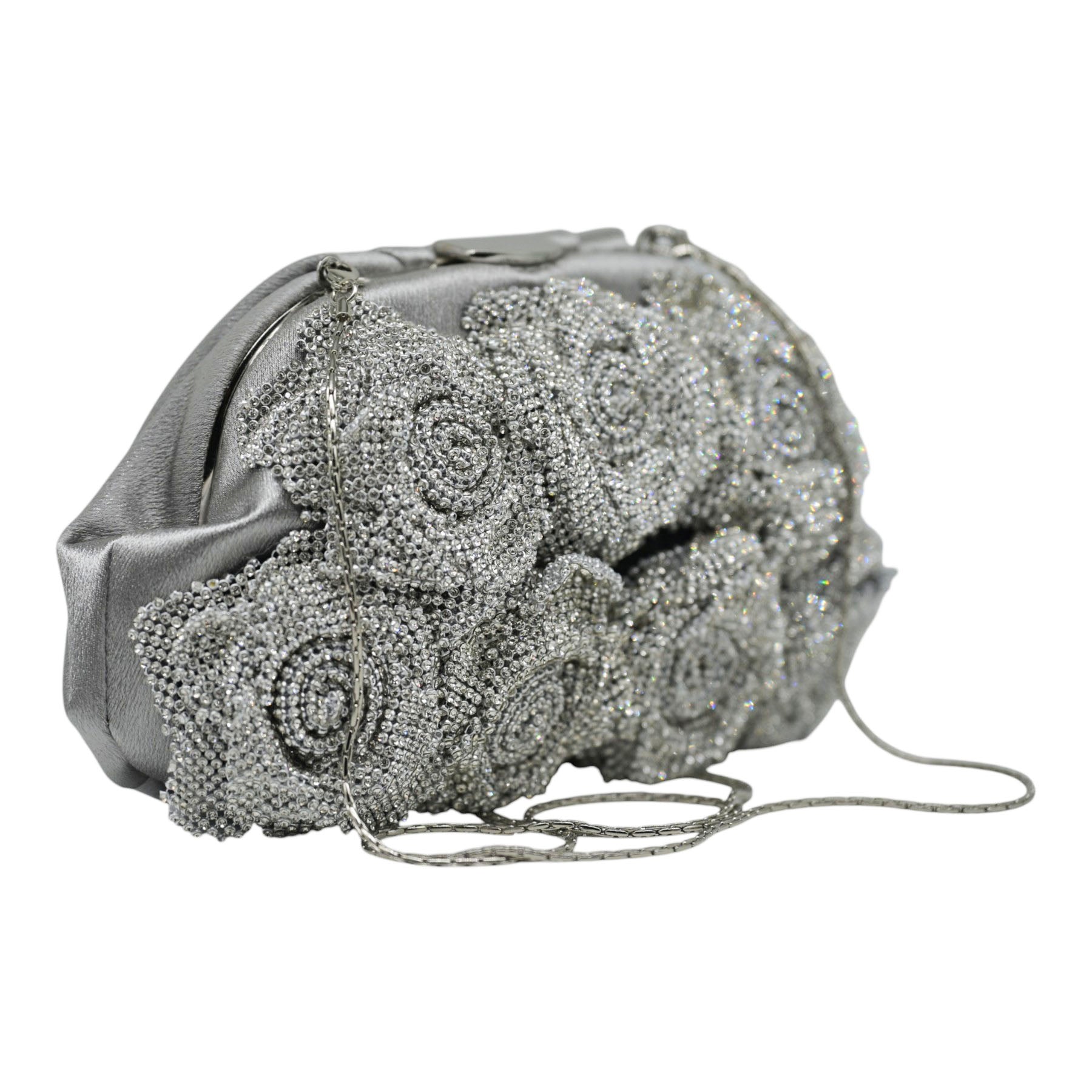 Twenty Fourhaitch Manilaa Τσάντα Pouch με Λουλούδια από Στρας - Ασημί