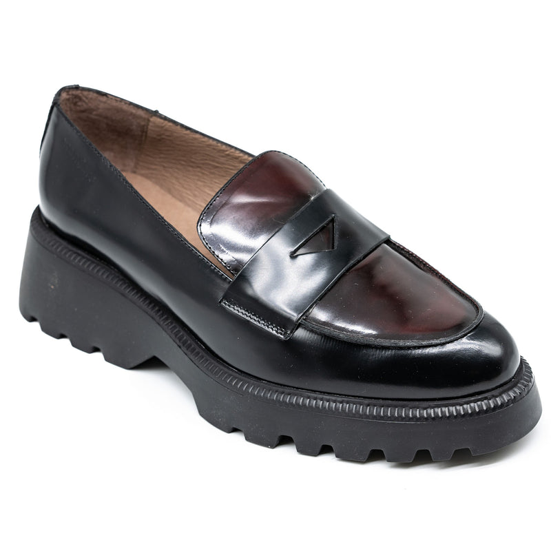 Wonders 7202 Κλασικά Loafers - Μαύρο με Μπορντό