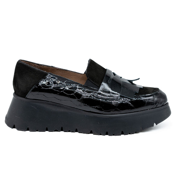 Wonders 7312 Loafers Δίπατα - Μαύρο Ανάγλυφο