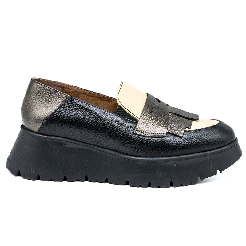 Wonders 7312 Loafers Δίπατα - Μαύρο με Εκρού