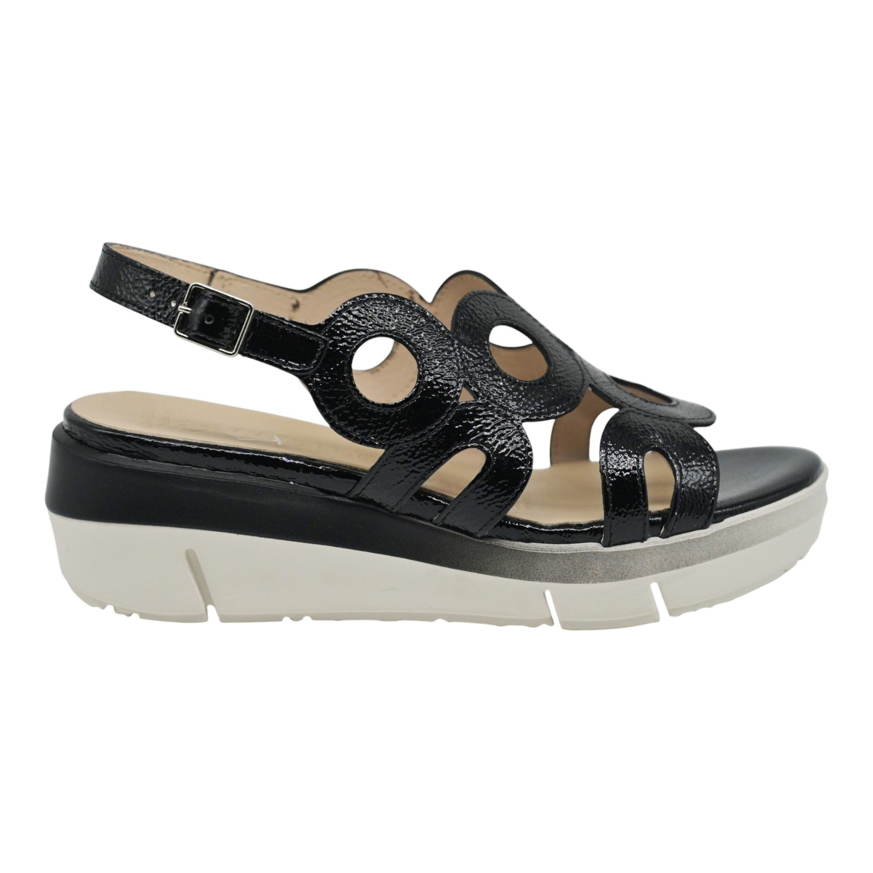 Wonders 8282 Πλατφόρμες Slingback με Ανοίγματα - Μαύρο Λουστρίν
