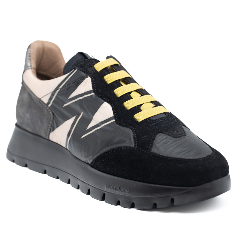 Wonders 2452 Sneakers Δίπατα - Μαύρα με Κίτρινα Κορδόνια