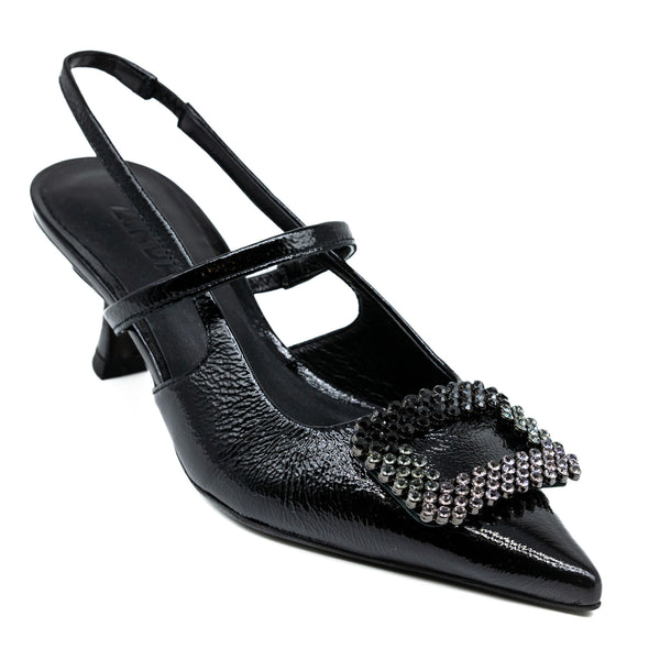 Zinda 2858 Slingback Μυτερές Γόβες με Στρασένια Τόκα - Μαύρο 