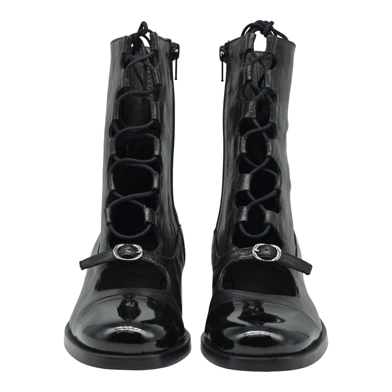 Zinda 2869 Μποτάκια Lace Up με Χαμηλό Τακούνι - Μαύρα